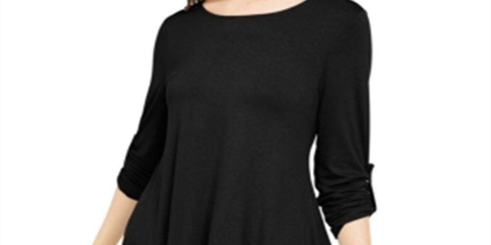 Alfani Women's Chiffon-Trim High-Low Top  Black Size Medium