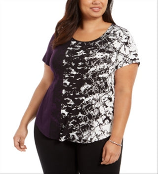 Alfani Women's  Petite Printed Round-Hem T-Shirt  Python Flank Purple Purple Size Petite M