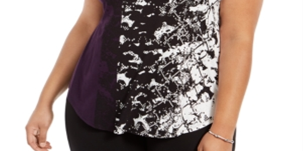 Alfani Women's  Petite Printed Round-Hem T-Shirt  Python Flank Purple Purple Size Petite M