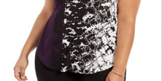 Alfani Women's  Petite Printed Round-Hem T-Shirt  Python Flank Purple Purple Size Petite M