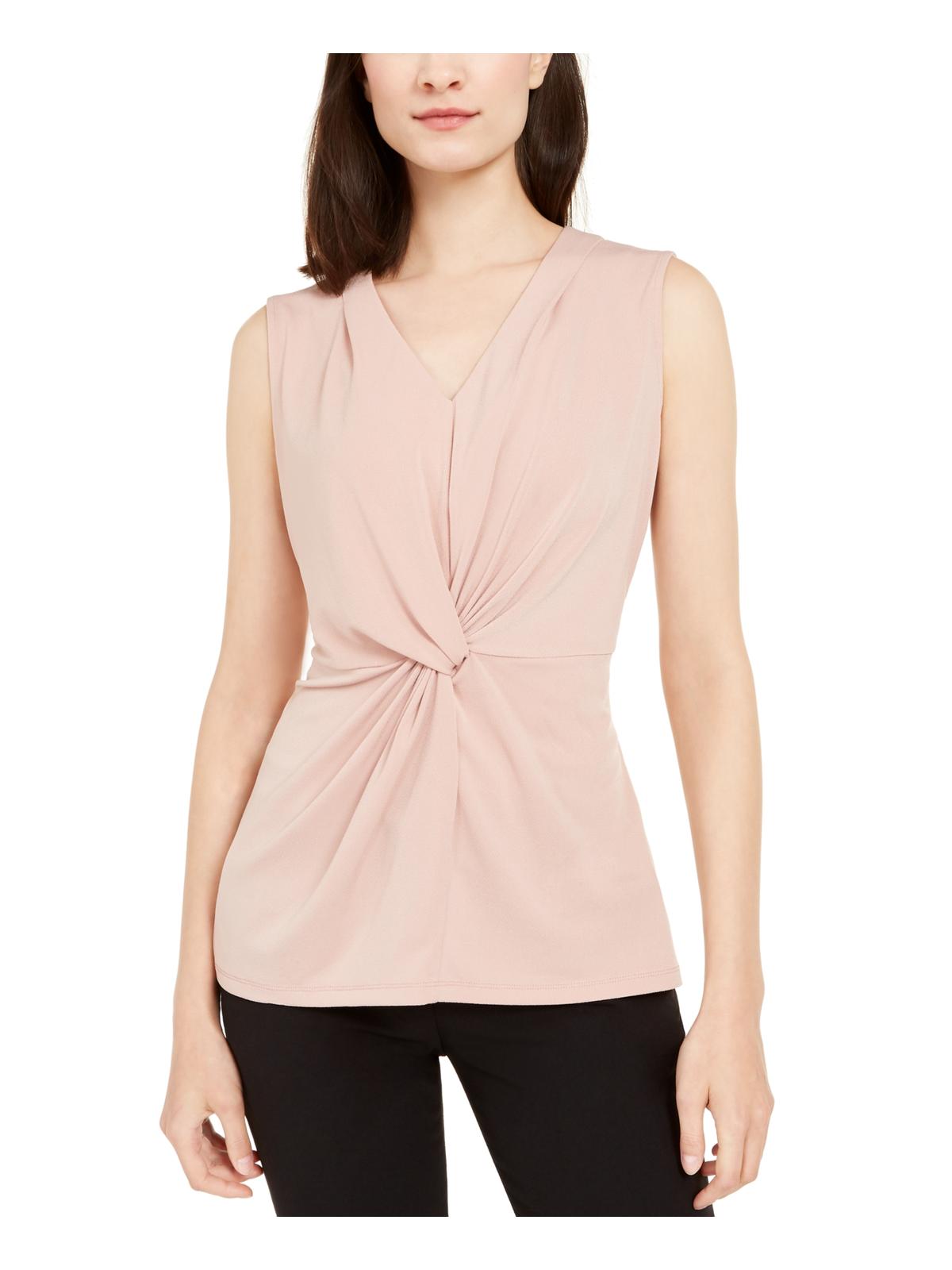 Alfani Women's Knot Twist V-Neck Blouse Pink Size Small