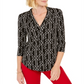 Charter Club Women's Printed V-Neck Top  Black Size XS