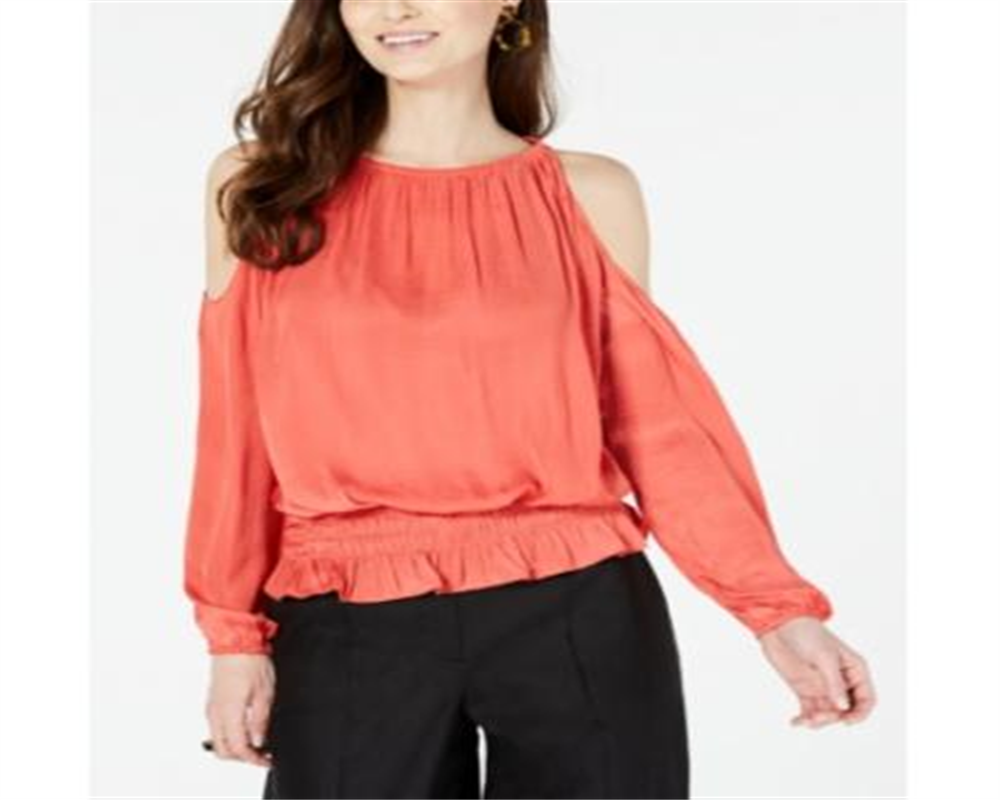 Alfani Women's Petite Smocked Cold-Shoulder Top Pink Size Petite S