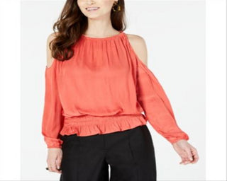 Alfani Women's Petite Smocked Cold-Shoulder Top Pink Size Petite S