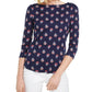 Charter Club Women's Floral Print Pima Cotton Top Navy Size Large