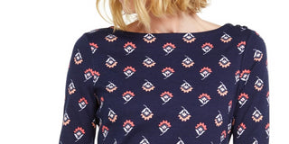 Charter Club Women's Floral Print Pima Cotton Top Navy Size Large