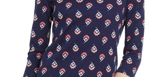 Charter Club Women's Floral Print Pima Cotton Top Navy Size Large