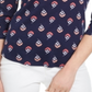 Charter Club Women's Floral Print Pima Cotton Top Navy Size Large