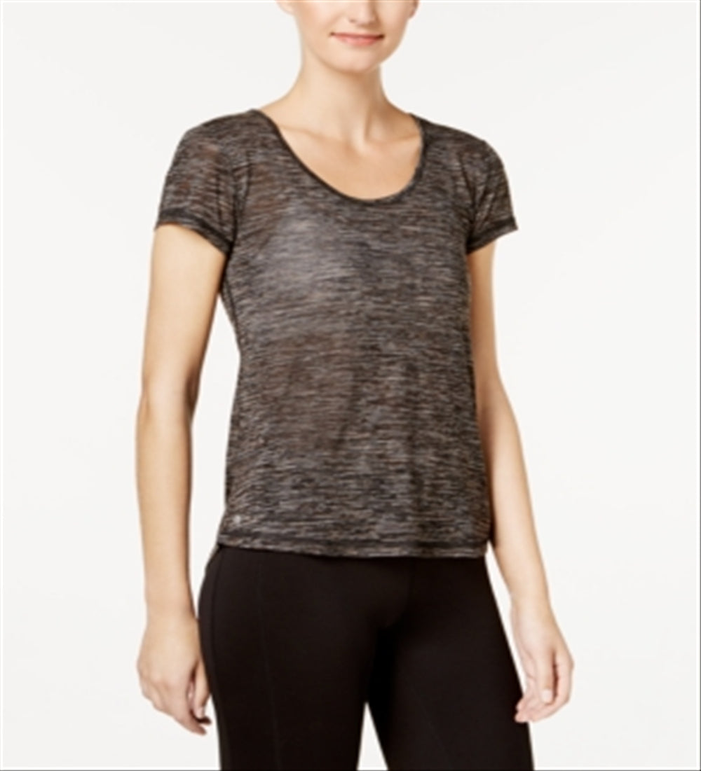 Ideology Women's Mesh-Back High-Low Pullover Top Black Size Large