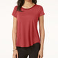 Alfani Women's Satin Trim High Low T-Shirt Red Size Small