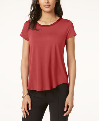 Alfani Women's Satin Trim High Low T-Shirt Red Size Small