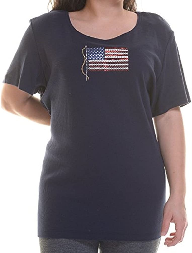 Karen Scott Women's Flag Graphic T-shirt Blue Size Petite XL