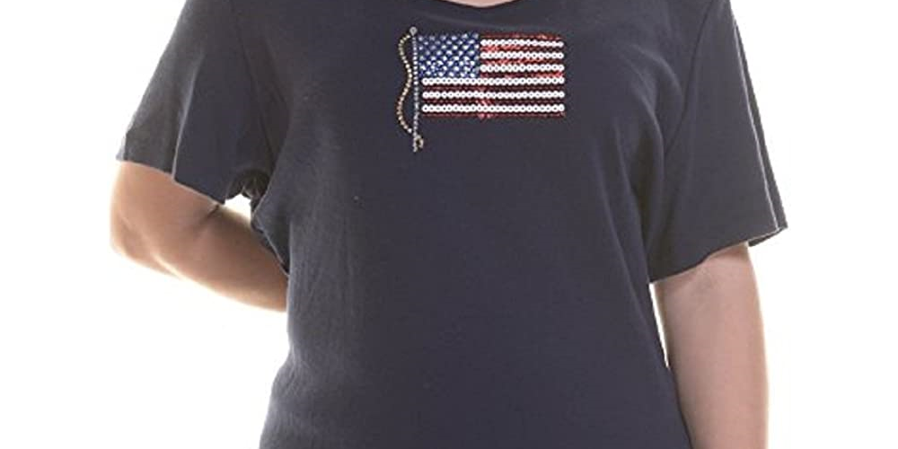 Karen Scott Women's Flag Graphic T-shirt Blue Size Petite XL