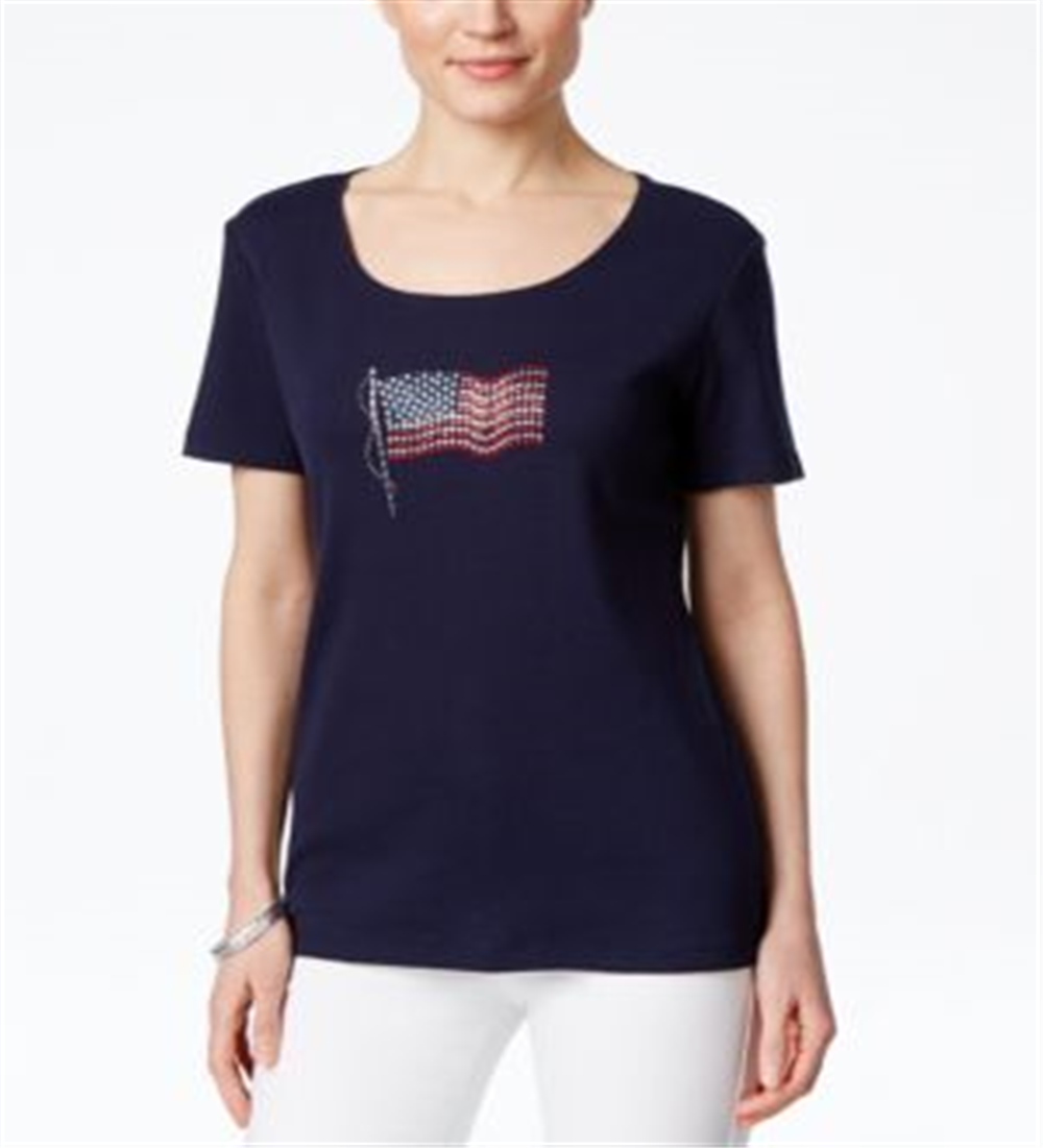 Karen Scott Women's Flag Graphic T-shirt Blue Size Petite XL