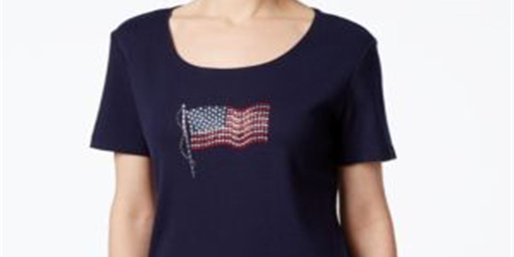 Karen Scott Women's Flag Graphic T-shirt Blue Size Petite XL