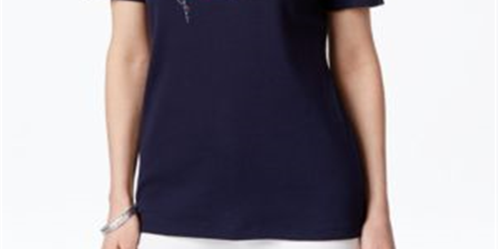 Karen Scott Women's Flag Graphic T-shirt Blue Size Petite XL