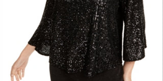 Alfani Women's Sequined Bell Sleeve Top Black Size Petite Small