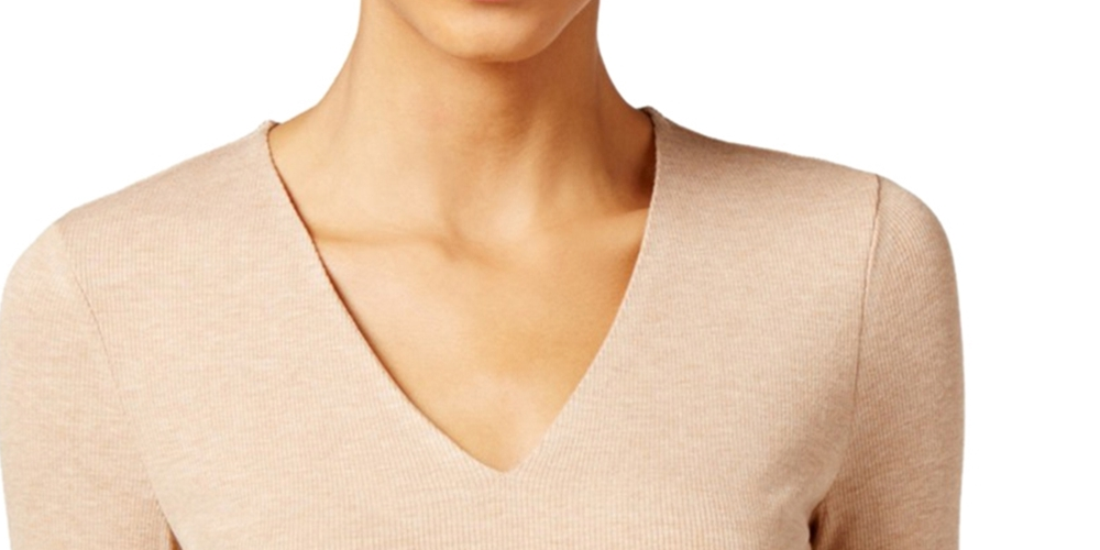 INC International Concepts Women's Ribbed Basic T-Shirt Brown Size L