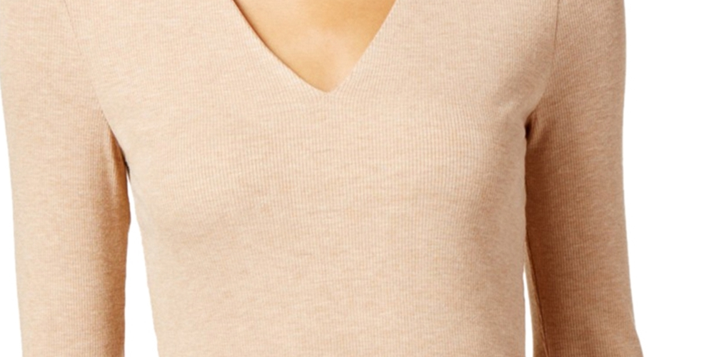 INC International Concepts Women's Ribbed Basic T-Shirt Brown Size L