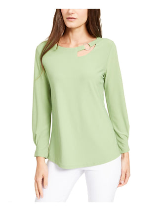 Alfani Women's Neckline Cutout Ring Hardware Top Green Size X-Large