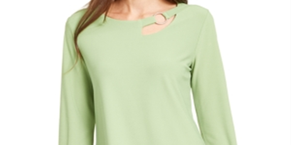 Alfani Women's Neckline Cutout Ring Hardware Top Green Size X-Large