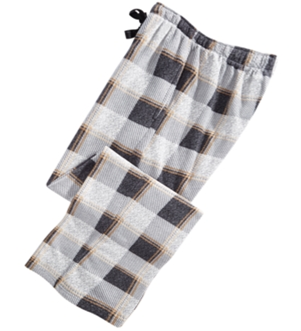 Perry Ellis Men's Plaid Fleece Pants Gray Size Large
