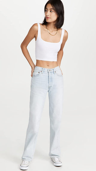 Free People Women's Scoop Neck Crop Top White Size M-L