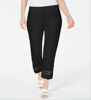 Alfani Women's Cropped Lace-Inset Pants Black Size 8 Petite