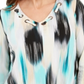 JM Collection Women's Petite Printed Grommet-Neck Top  Blue Size Petite M