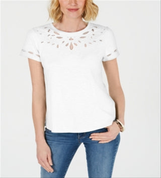 Charter Club Women's Cutout Cotton T-Shirt White Size Large