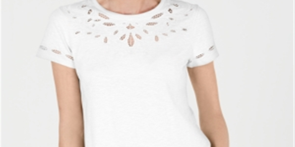 Charter Club Women's Cutout Cotton T-Shirt White Size Large