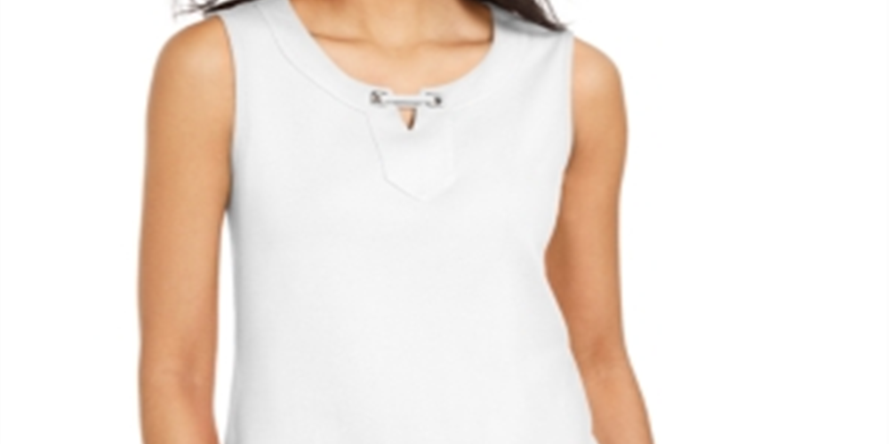 Karen Scott Women's Grommet Trim Tank Top White Size Small
