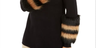 Alfani Women's Striped Faux Fur Cuff Sweater Black Size XX-Large