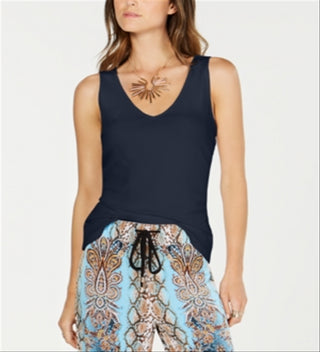 INC International Concepts Womens Sleeveless V Neck Basic Tank Top, Navy Size M