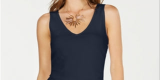 INC International Concepts Womens Sleeveless V Neck Basic Tank Top, Navy Size M