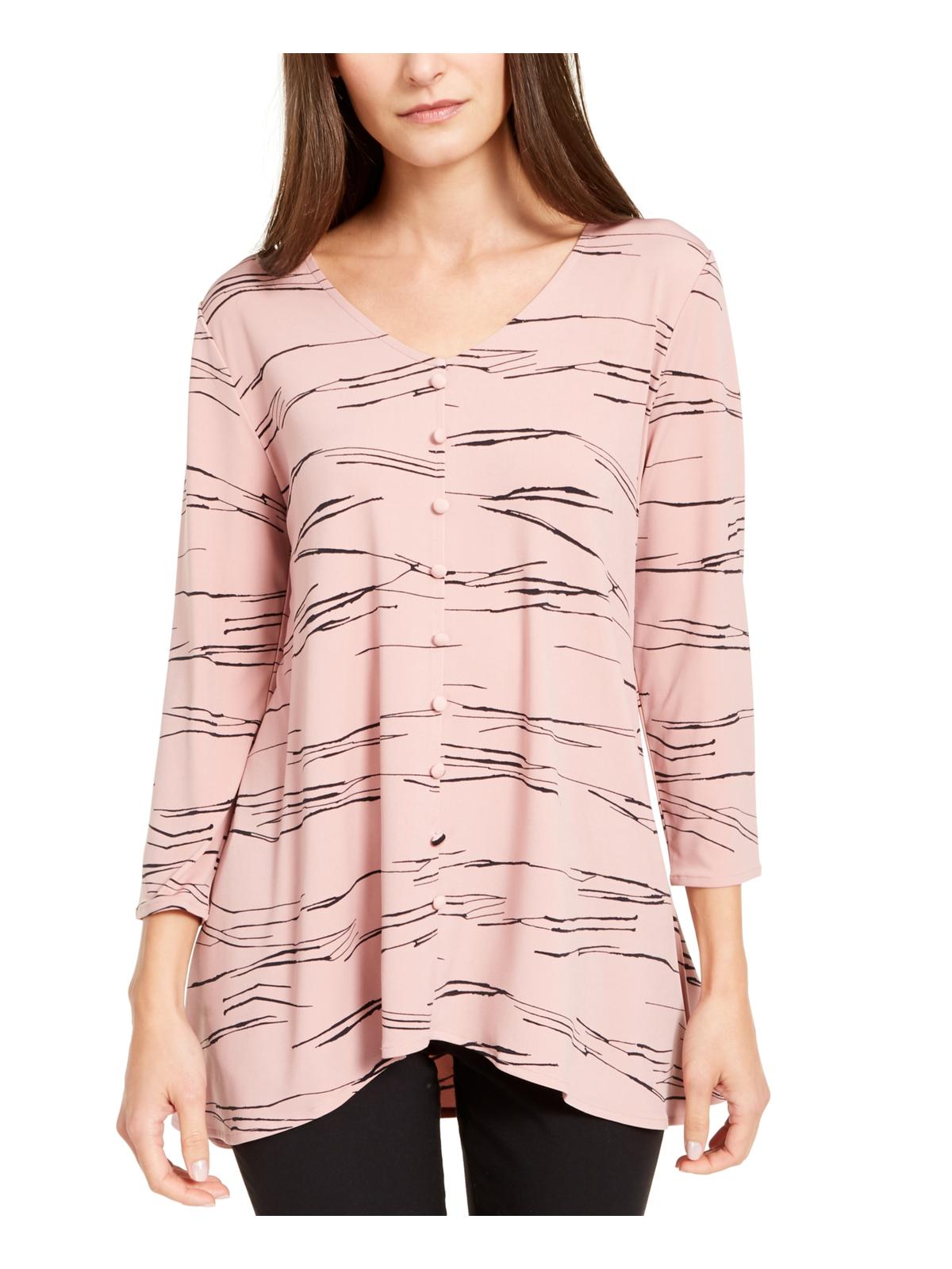 Alfani Women's Printed V Neck Top Pink Size Large