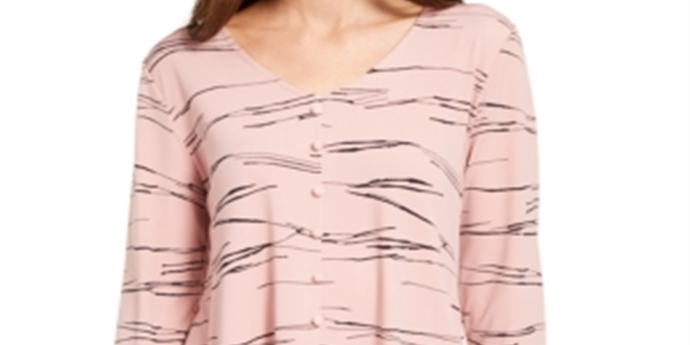 Alfani Women's Printed V Neck Top Pink Size Large