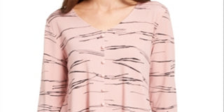 Alfani Women's Printed V Neck Top Pink Size Large