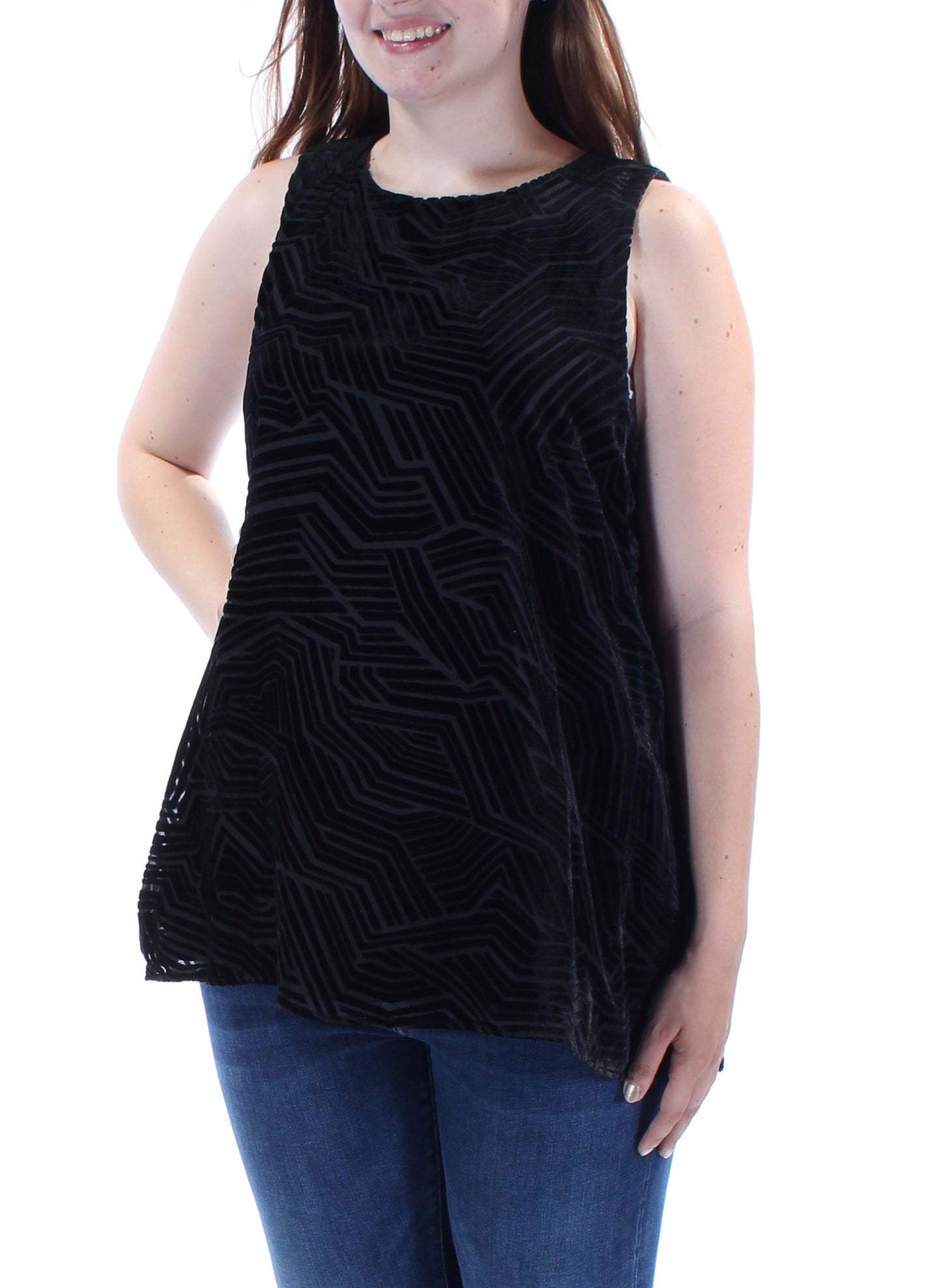 Alfani Women's  Velvet Sleeveless Jewel Neck Top Black Size 14