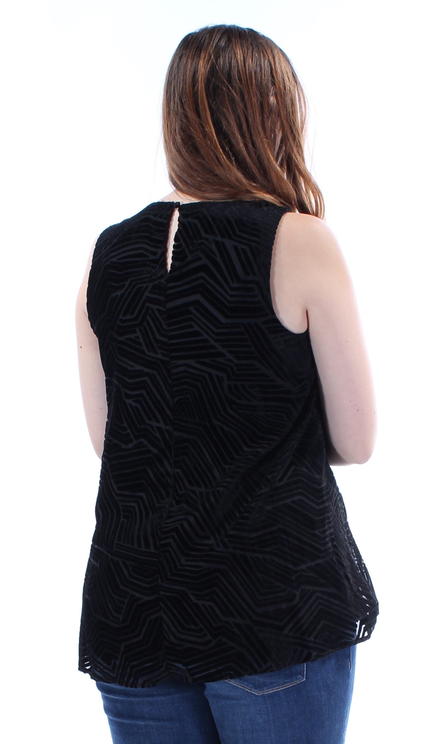 Alfani Women's  Velvet Sleeveless Jewel Neck Top Black Size 14