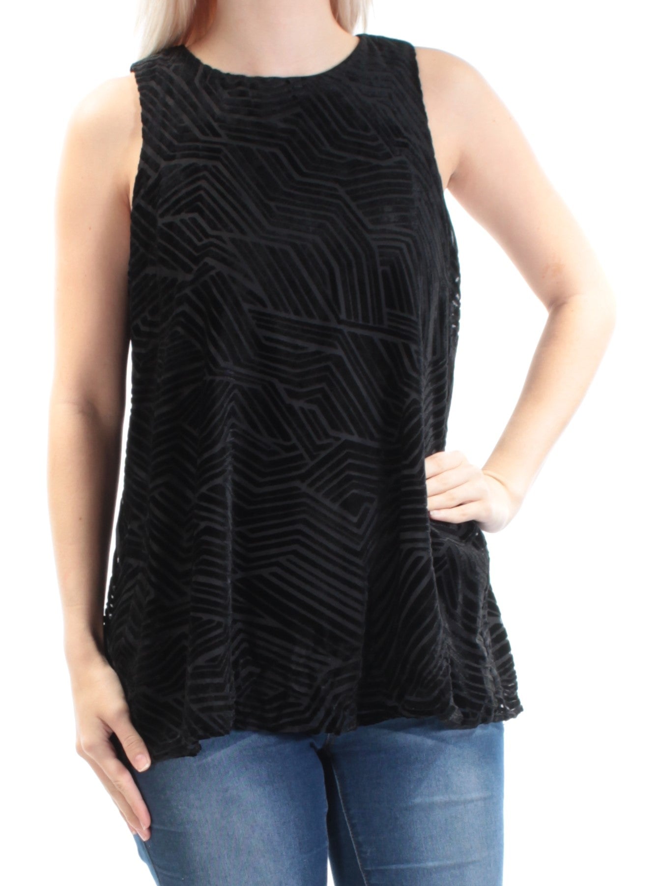 Alfani Women's  Velvet Sleeveless Jewel Neck Top Black Size 14