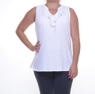 Charter Club Women's Petite Sleeveless Ruffle-Front Bright White Size PXL