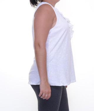 Charter Club Women's Petite Sleeveless Ruffle-Front Bright White Size PXL