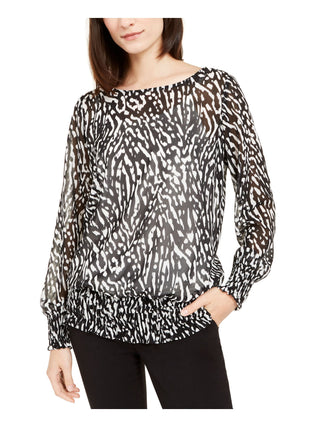 Alfani Women's Zebra Print Long Sleeve Jewel Neck Top White Size Small