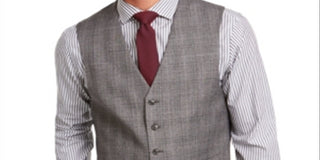 Tommy Hilfiger Men's Modern Fit THFlex Stretch Plaid Suit Separate Vest Gray Size XX-Large