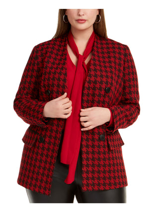 Bar III Women's  Houndstooth Blazer Wear to Work Jacket Red Size 22W