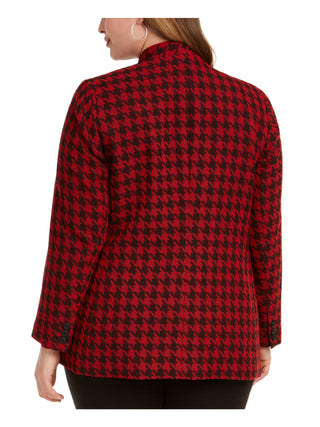 Bar III Women's  Houndstooth Blazer Wear to Work Jacket Red Size 22W