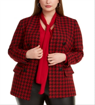 Bar III Women's  Houndstooth Blazer Wear to Work Jacket Red Size 22W