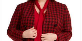 Bar III Women's  Houndstooth Blazer Wear to Work Jacket Red Size 22W