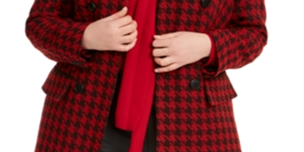 Bar III Women's  Houndstooth Blazer Wear to Work Jacket Red Size 22W